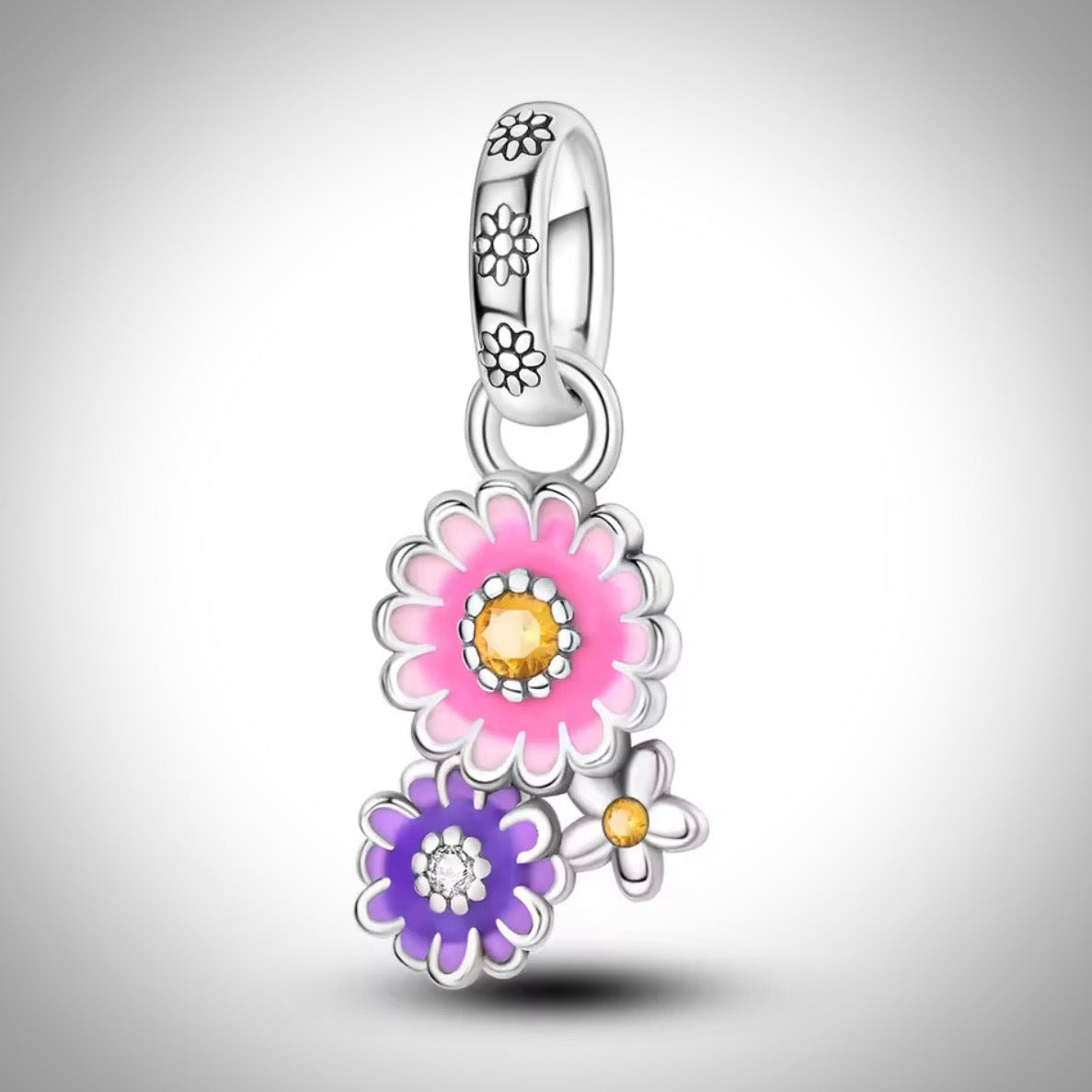 Charm fleurs marguerites en Argent S925 compatible Pandora pour bracelet