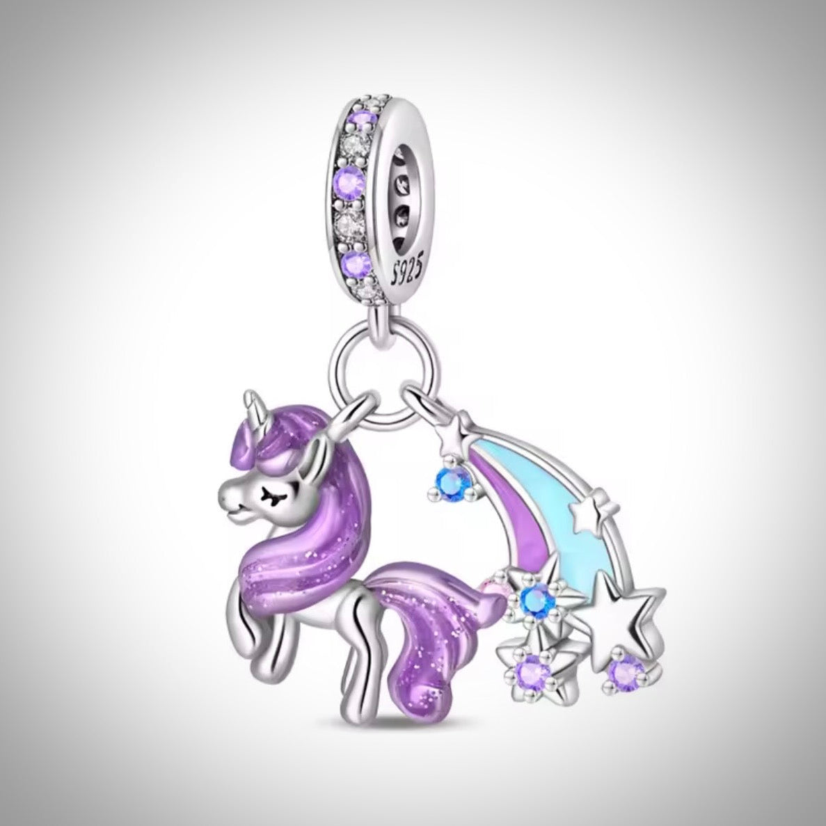 Charm cheval licorne et étoiles filantes en Argent S925 compatible Pandora pour bracelet