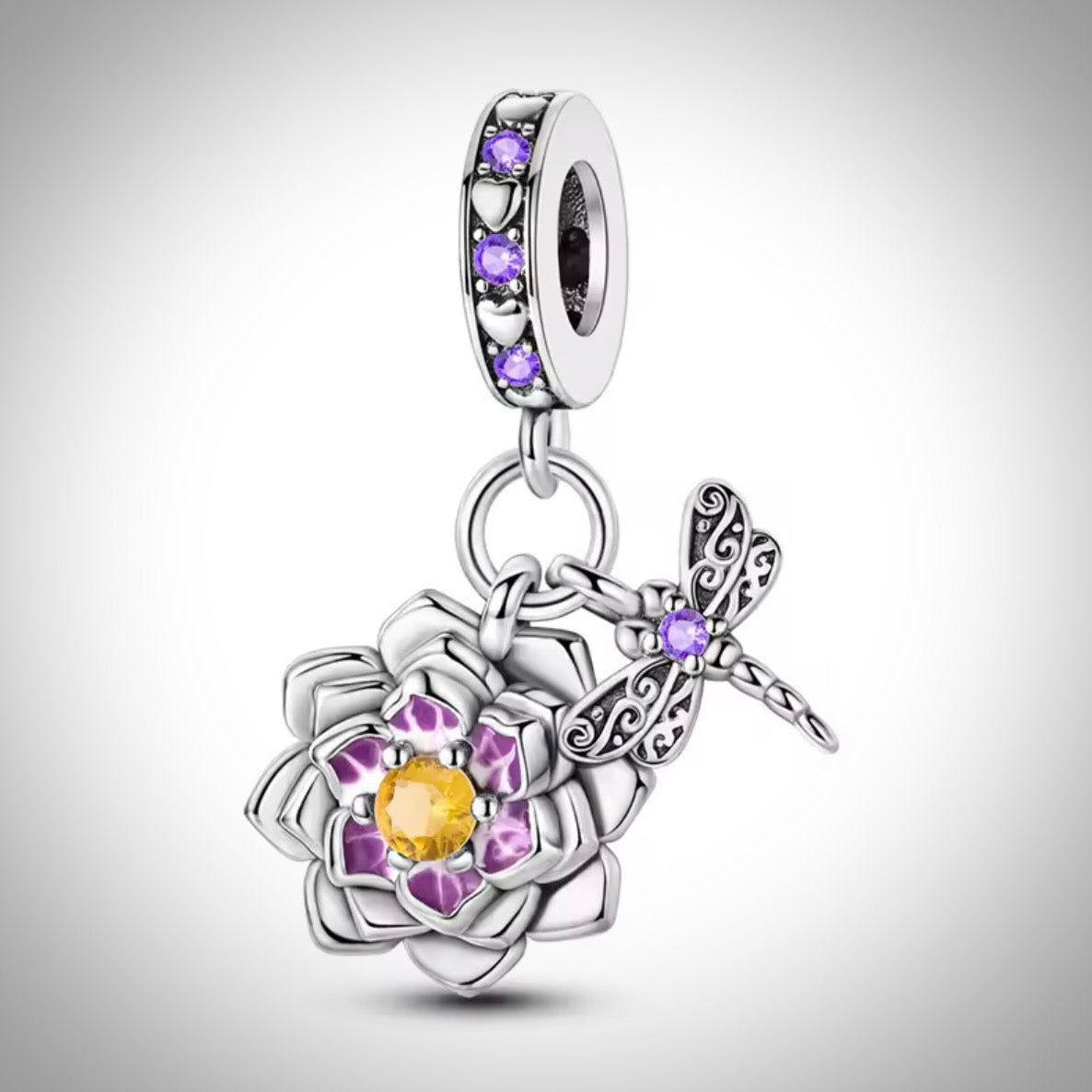 Charm insecte libellule et fleur en Argent S925 compatible Pandora pour bracelet
