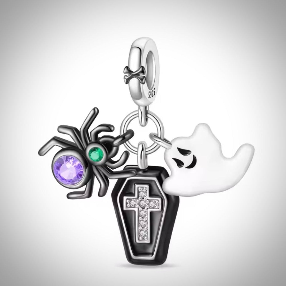 Charm Halloween fantôme araignée et cercueil en Argent S925 compatible Pandora pour bracelet