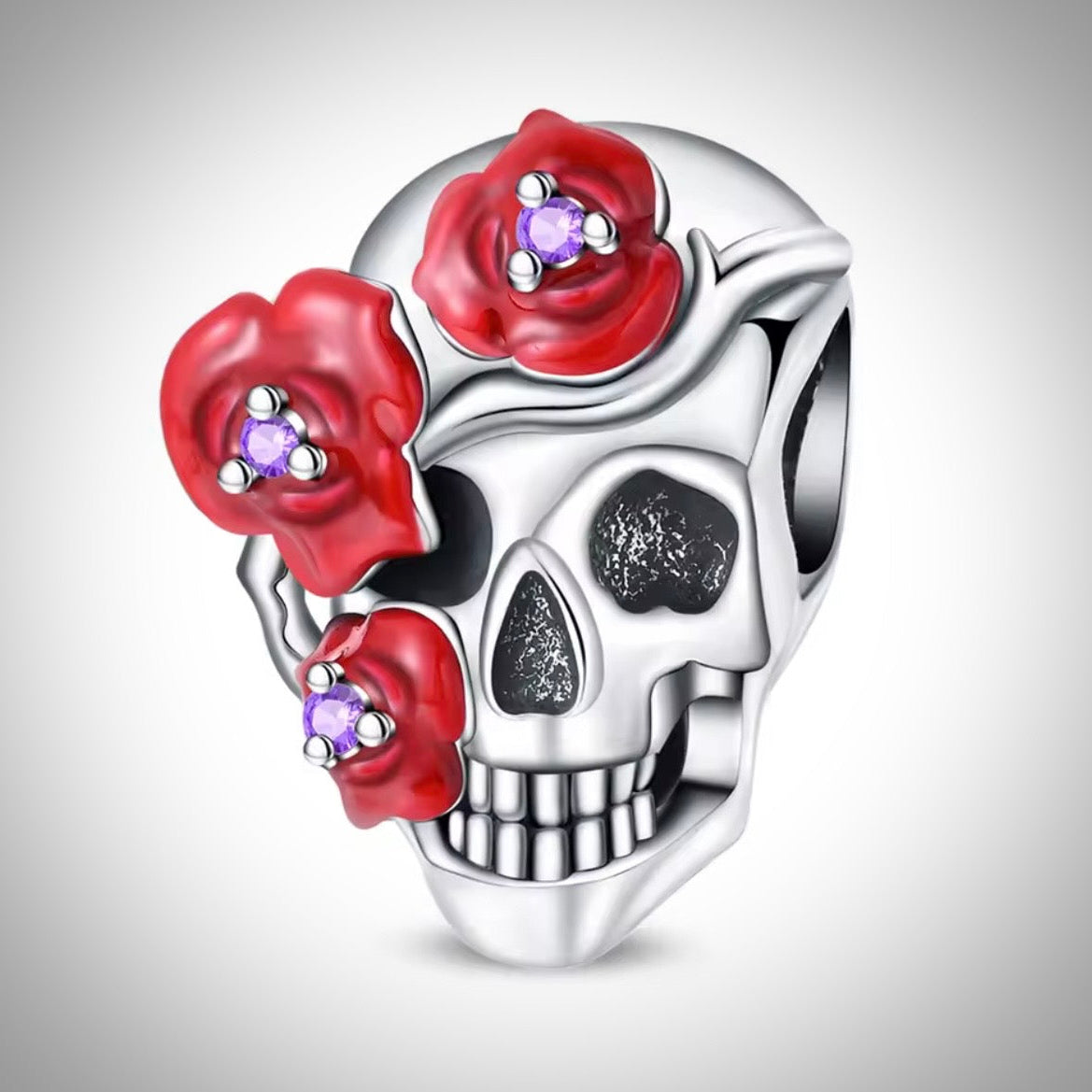 Charm tête de mort crâne et fleurs pour bracelet