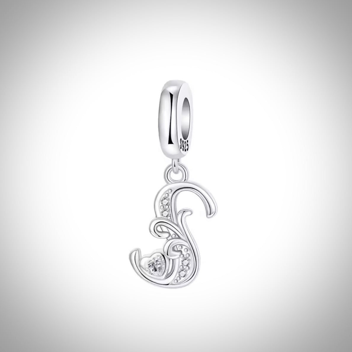 Charm alphabet initiale lettre S en Argent S925 compatible Pandora pour bracelet