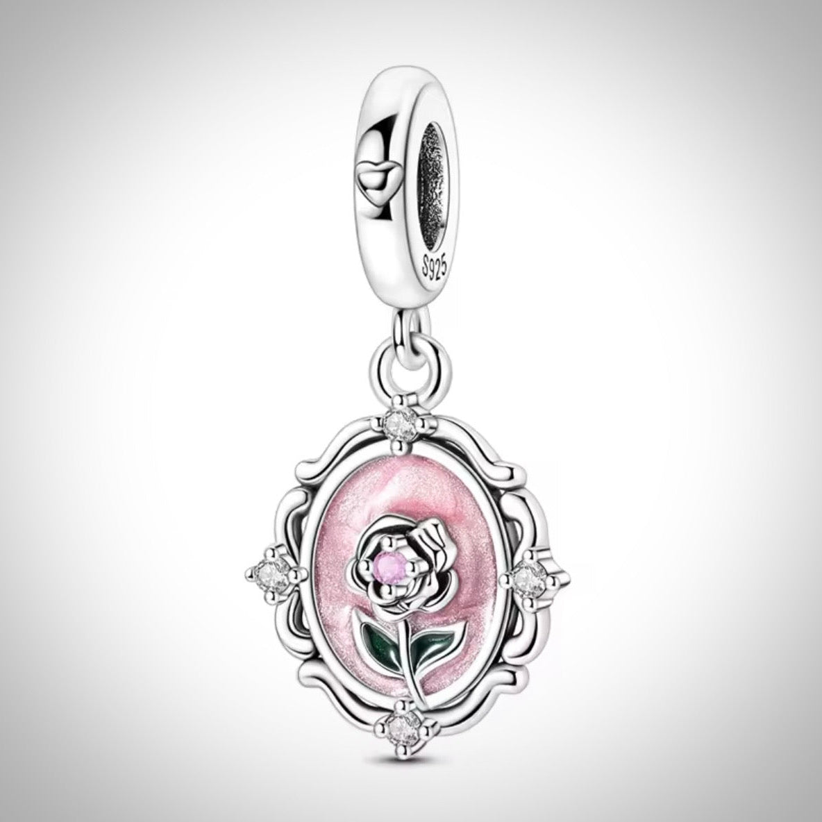 Charm fleur rose amour en Argent S925 compatible Pandora pour bracelet