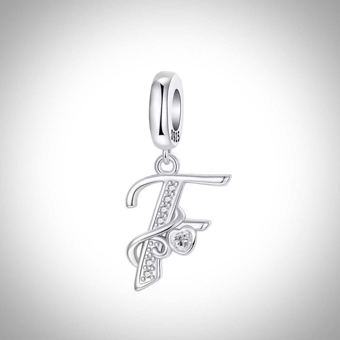 Charm alphabet initiale lettre F en Argent S925 compatible Pandora pour bracelet