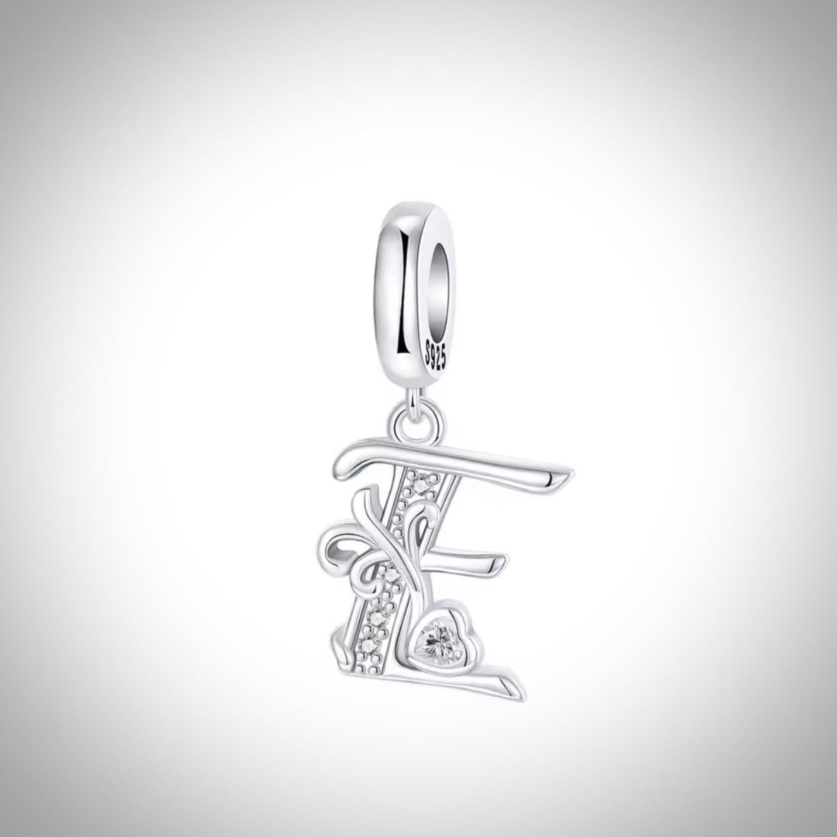 Charm alphabet initiale lettre E en Argent S925 compatible Pandora pour bracelet