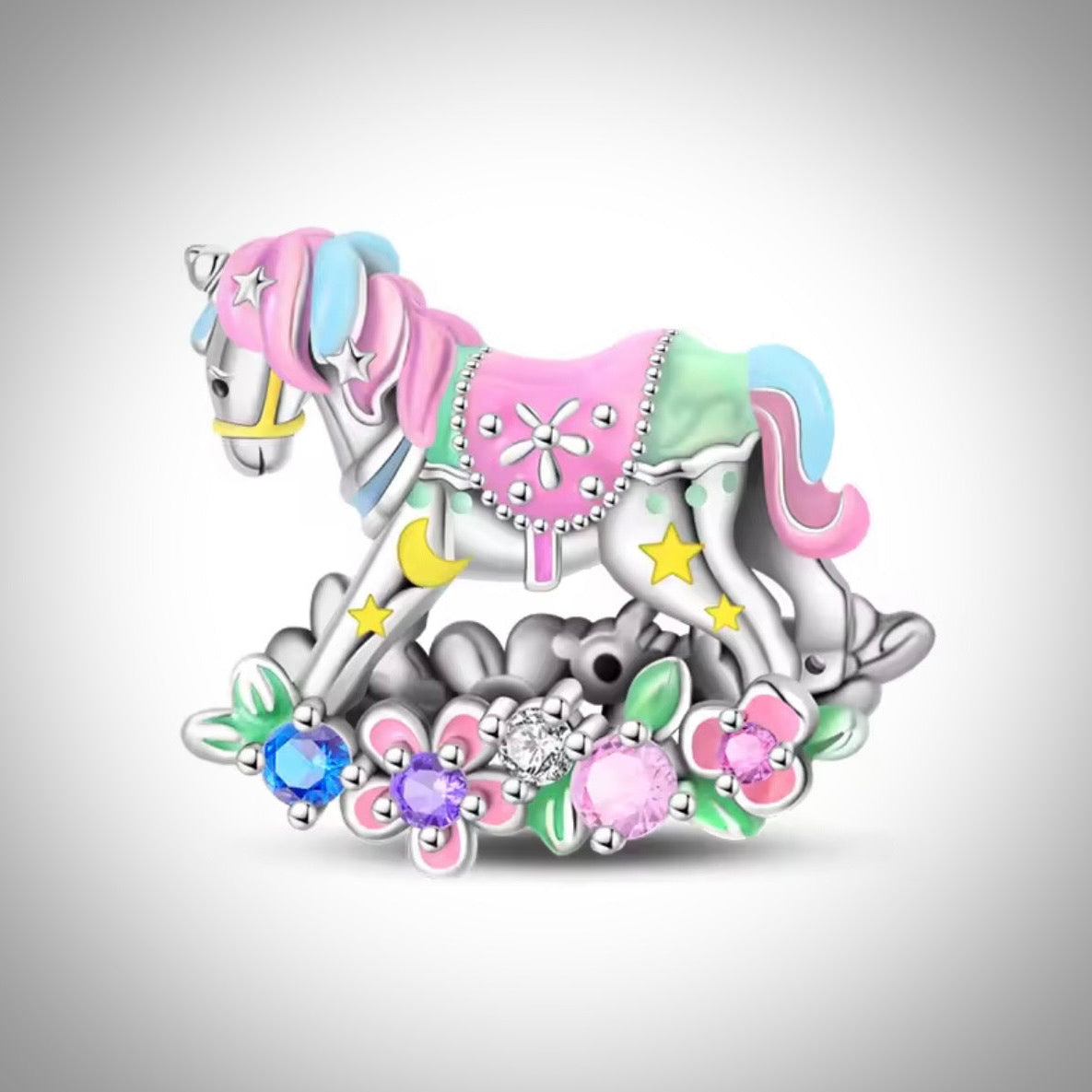 Charm cheval à bascule en Argent S925 compatible Pandora pour bracelet