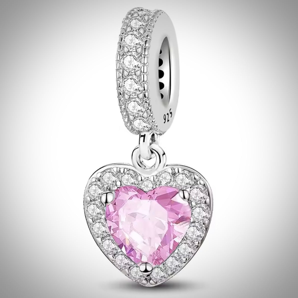 Charm amour cœur rose en Argent S925 compatible Pandora pour bracelet
