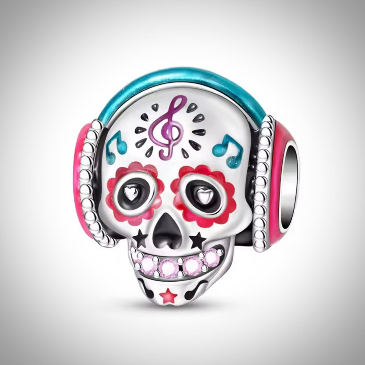 Charm tête de mort crâne et casque de musique pour bracelet