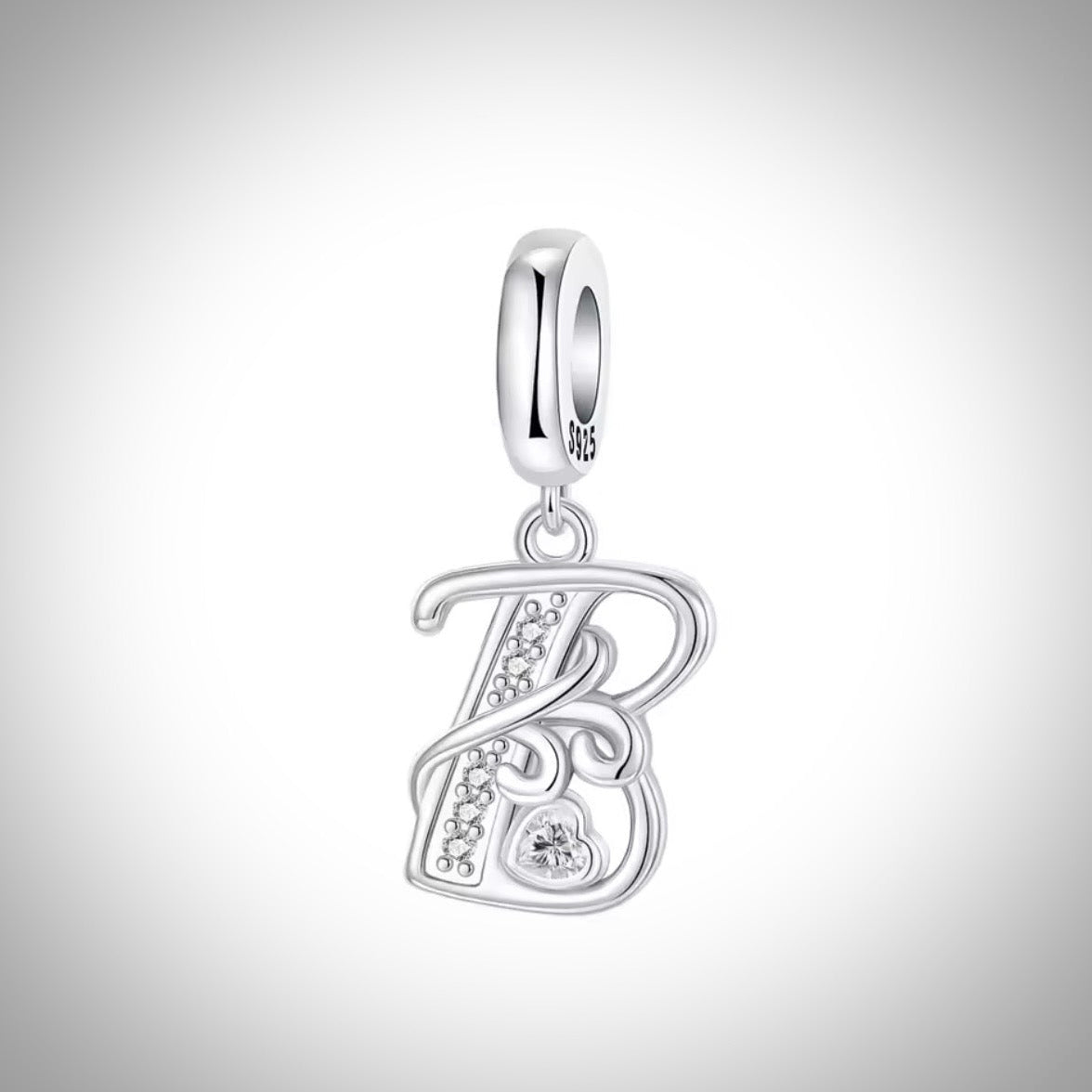 Charm alphabet initiale lettre B en Argent S925 compatible Pandora pour bracelet