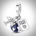 Charm avion voyage pass port en Argent S925 compatible Pandora  pour bracelet