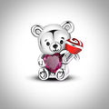 Charm ours avec fleur et cœur en Argent S925 compatible Pandora pour bracelet