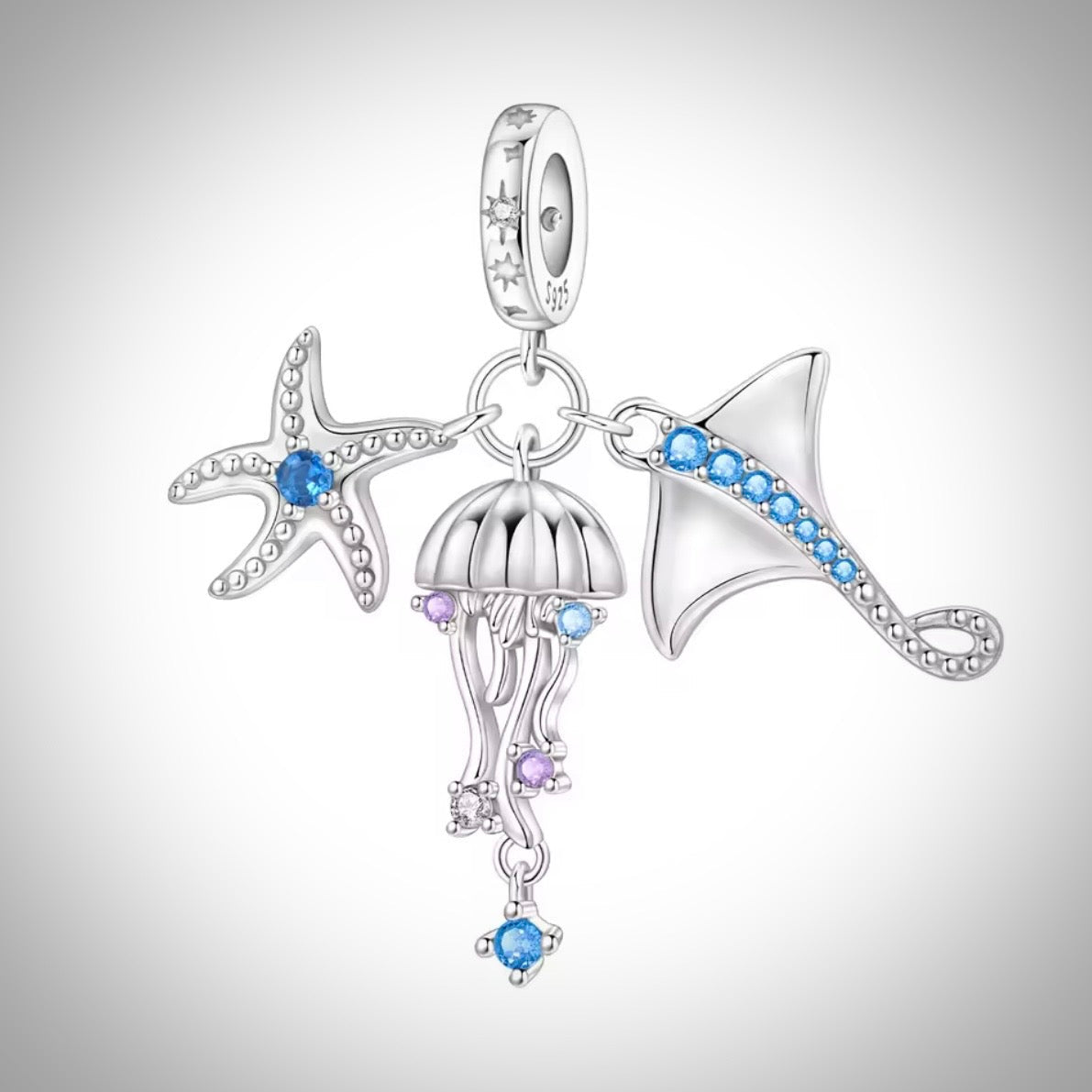 Charm océan étoile de mer méduse et raie en Argent S925 compatible Pandora pour bracelet