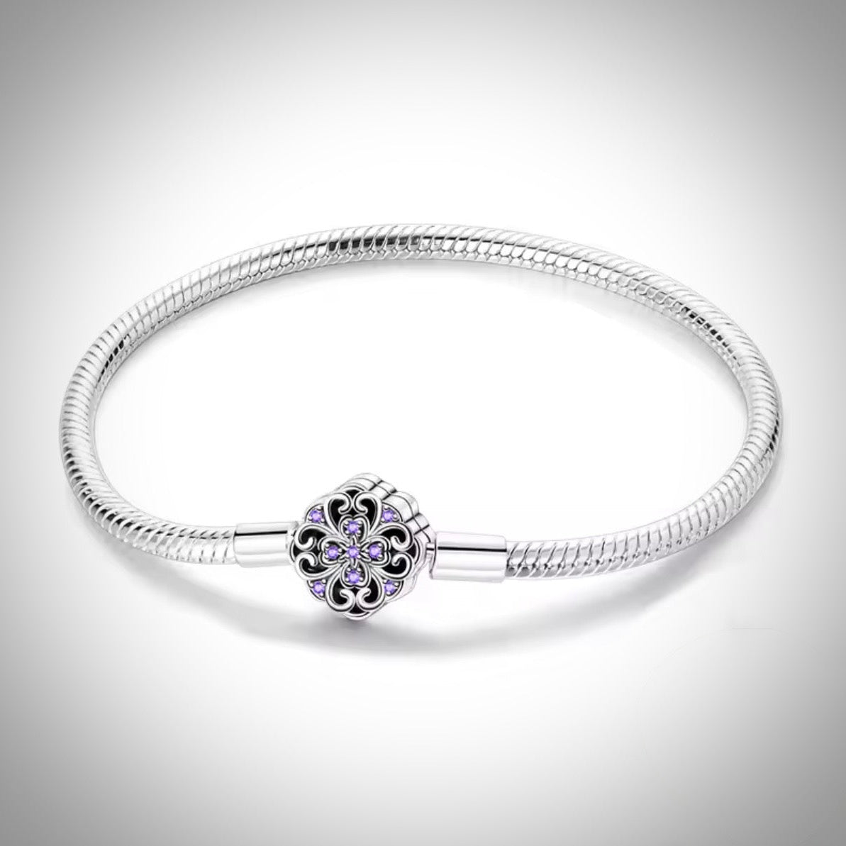 Bracelet en Maille Serpent Fermoir Fleur Baroque en Argent S925 Taille 18 cm