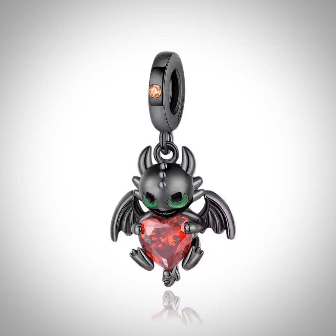 Charm dragon et cœur rouge rn Argent S925 compatible Pandora pour bracelet
