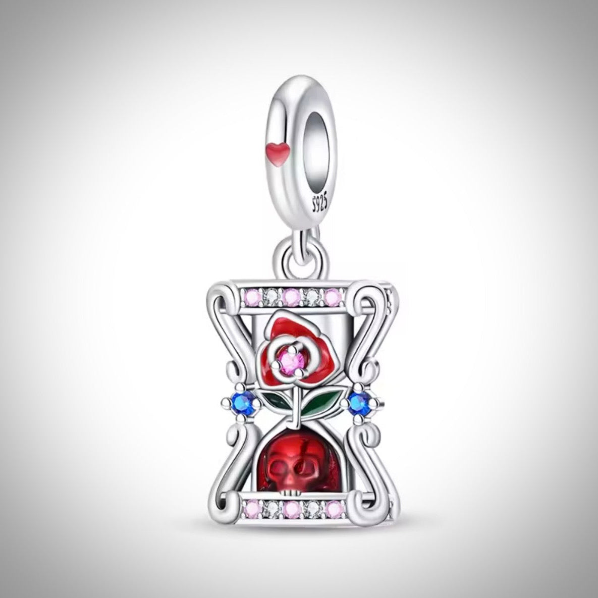 Charm temps sablier crâne et fleur en Argent S925 compatible Pandora pour bracelet