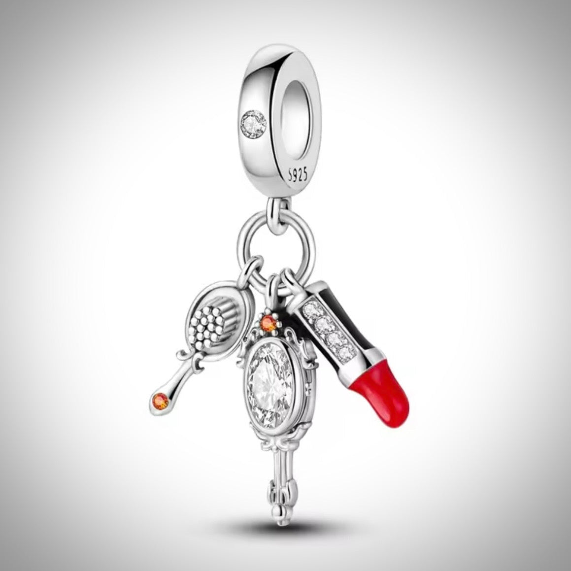 Charm brosse à cheveux miroir et rouge à lèvres pour bracelet
