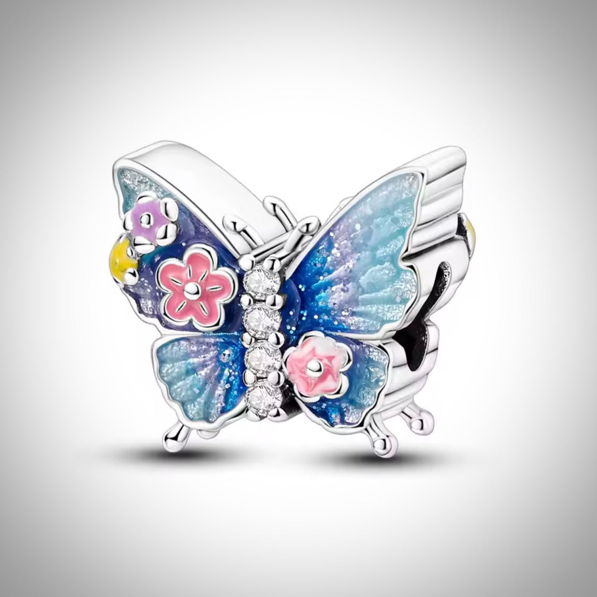 Charm papillon et fleurs en Argent S925 compatible Pandora pour bracelet