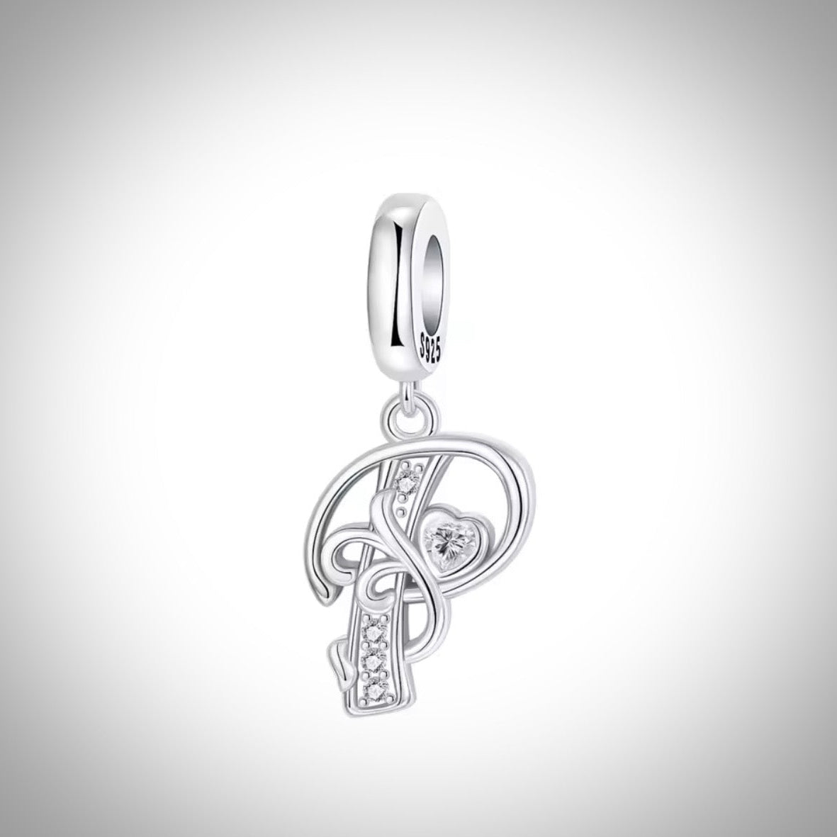 Charm alphabet initiale lettre P en Argent S925 compatible Pandora pour bracelet