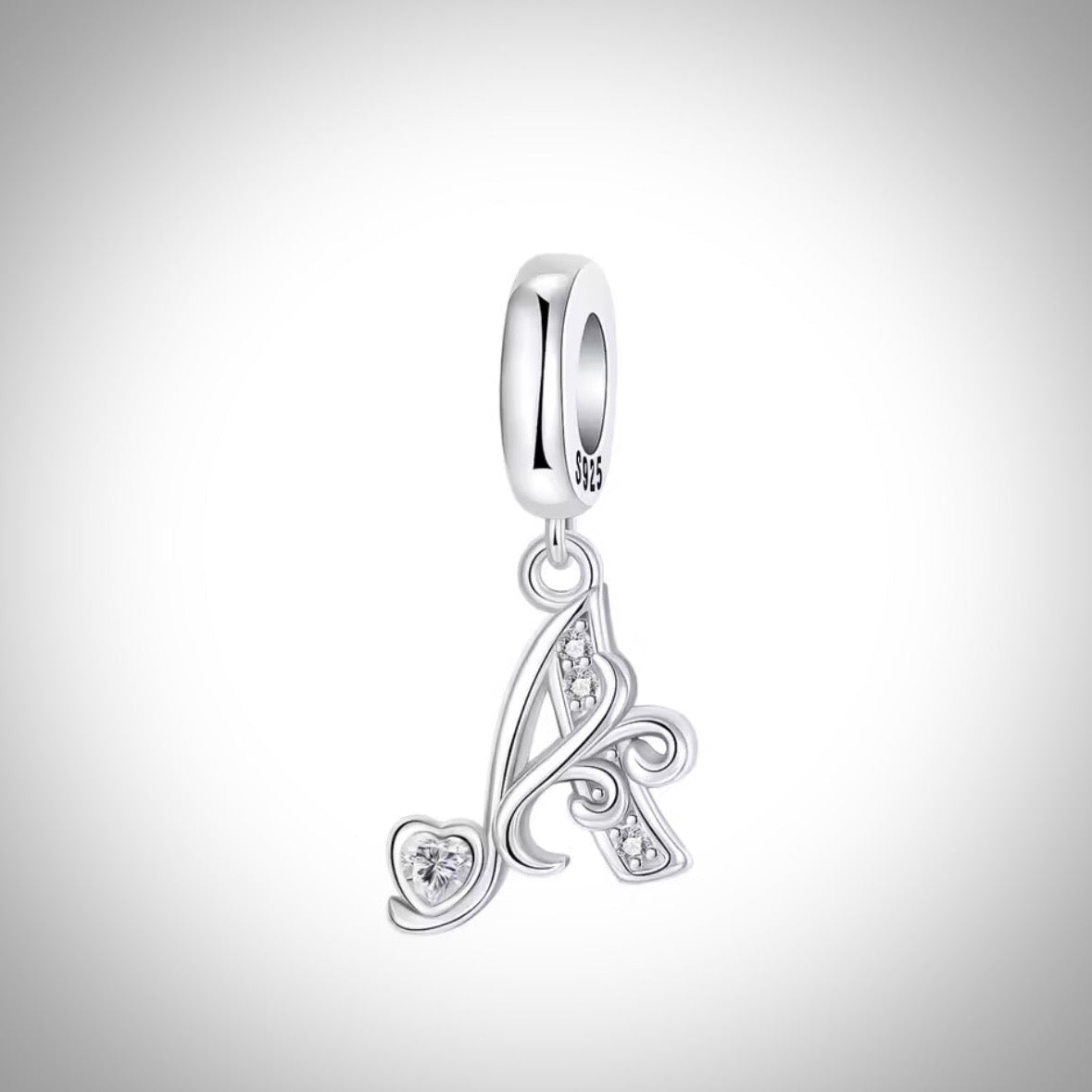 Charm alphabet initiale lettre A en Argent S925 compatible Pandora pour bracelet