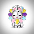 Charm animal lapin et fleurs en Argent S925 compatible Pandora pour bracelet
