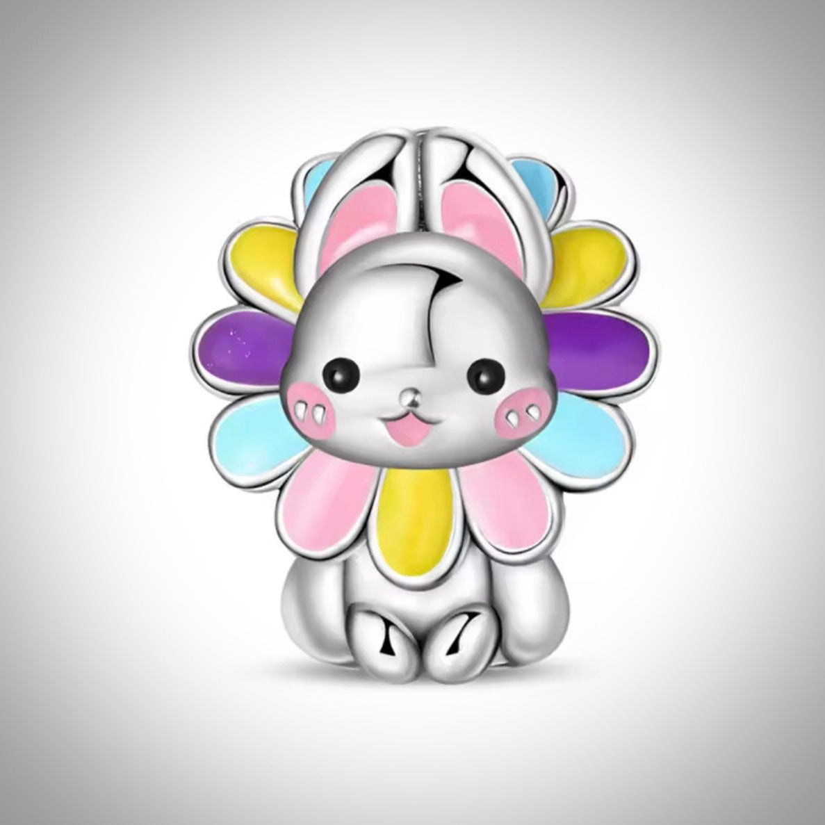 Charm animal lapin et fleurs en Argent S925 compatible Pandora pour bracelet