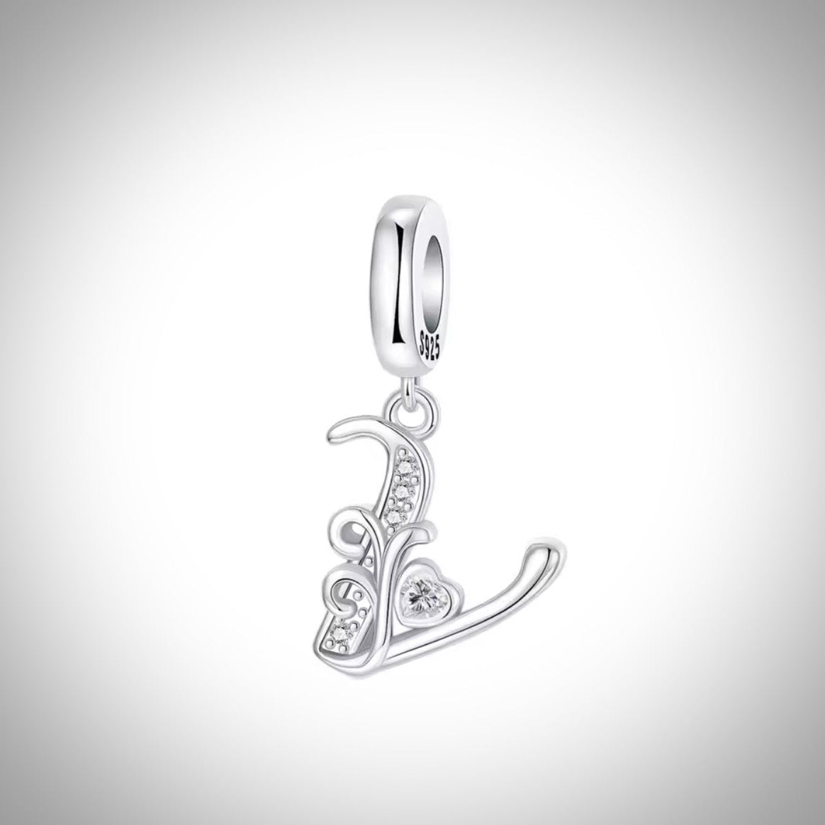 Charm alphabet initiale lettre V en Argent S925 compatible Pandora pour bracelet