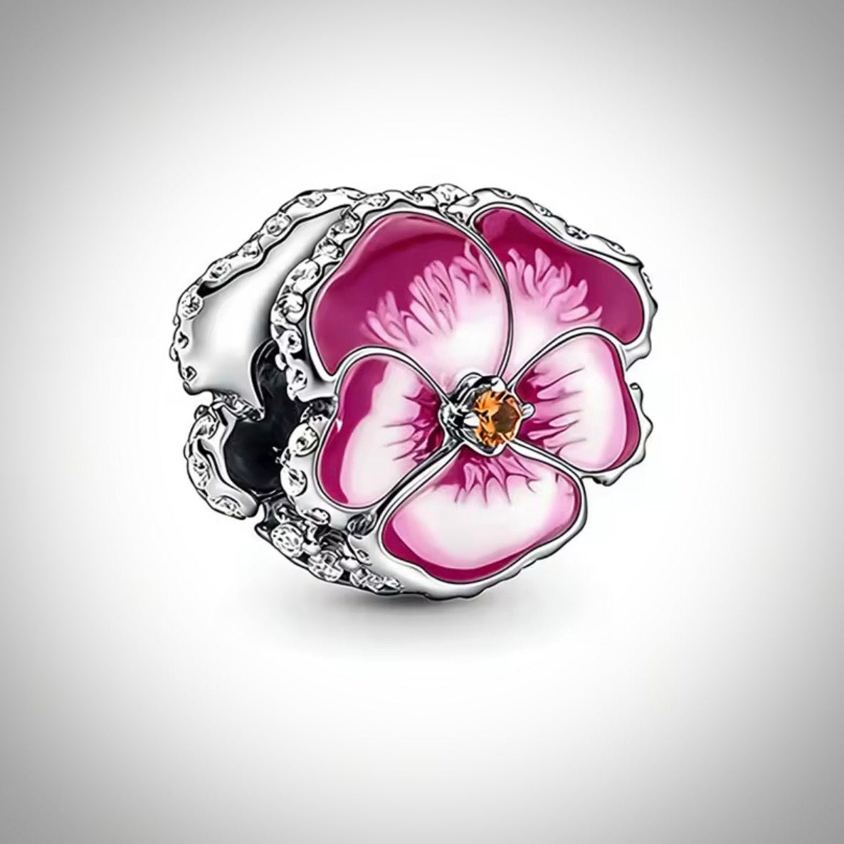 Charm fleur pensée rose en Argent S925 compatible Pandora pour bracelet