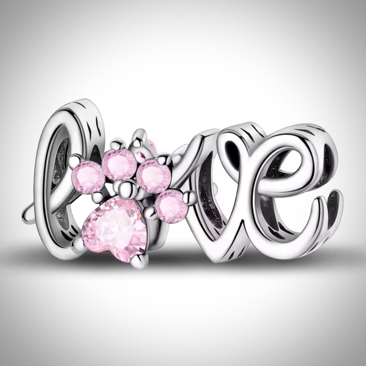 Charm amour love patte de chien ou chat en Argent S925 compatible Pandora pour bracelet