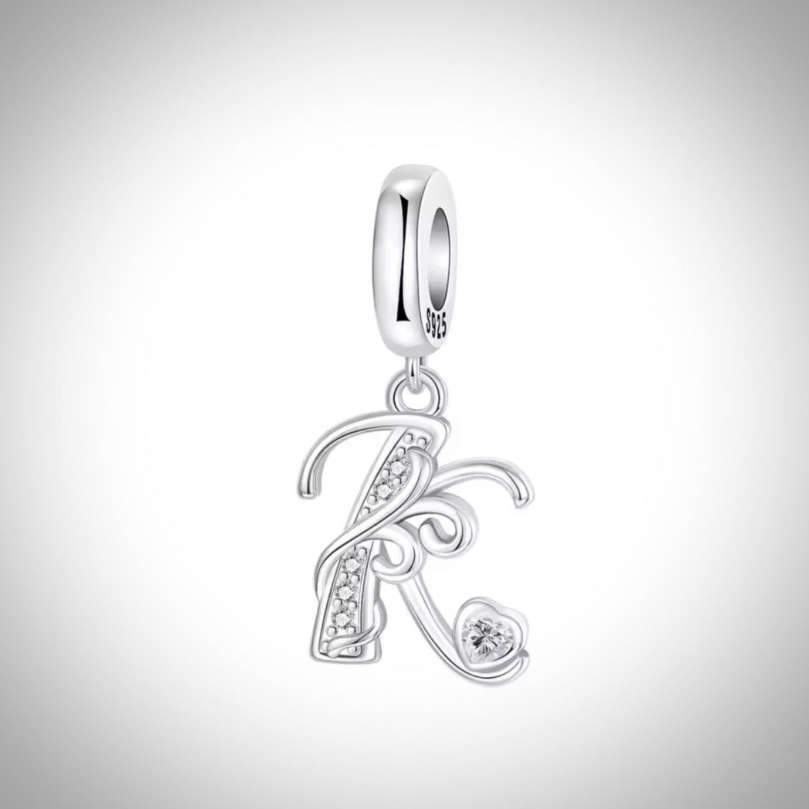 Charm alphabet initiale lettre K en Argent S925 compatible Pandora pour bracelet
