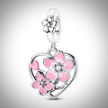 Charm cœur avec fleurs de cerisier du Japon en Argent S925 compatible Pandora pour bracelet