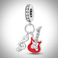 Charm guitare électrique et note de musique en Argent S925 compatible Pandora pour bracelet