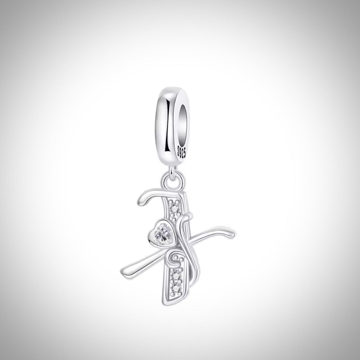 Charm alphabet initiale lettre X en Argent S925 compatible Pandora pour bracelet