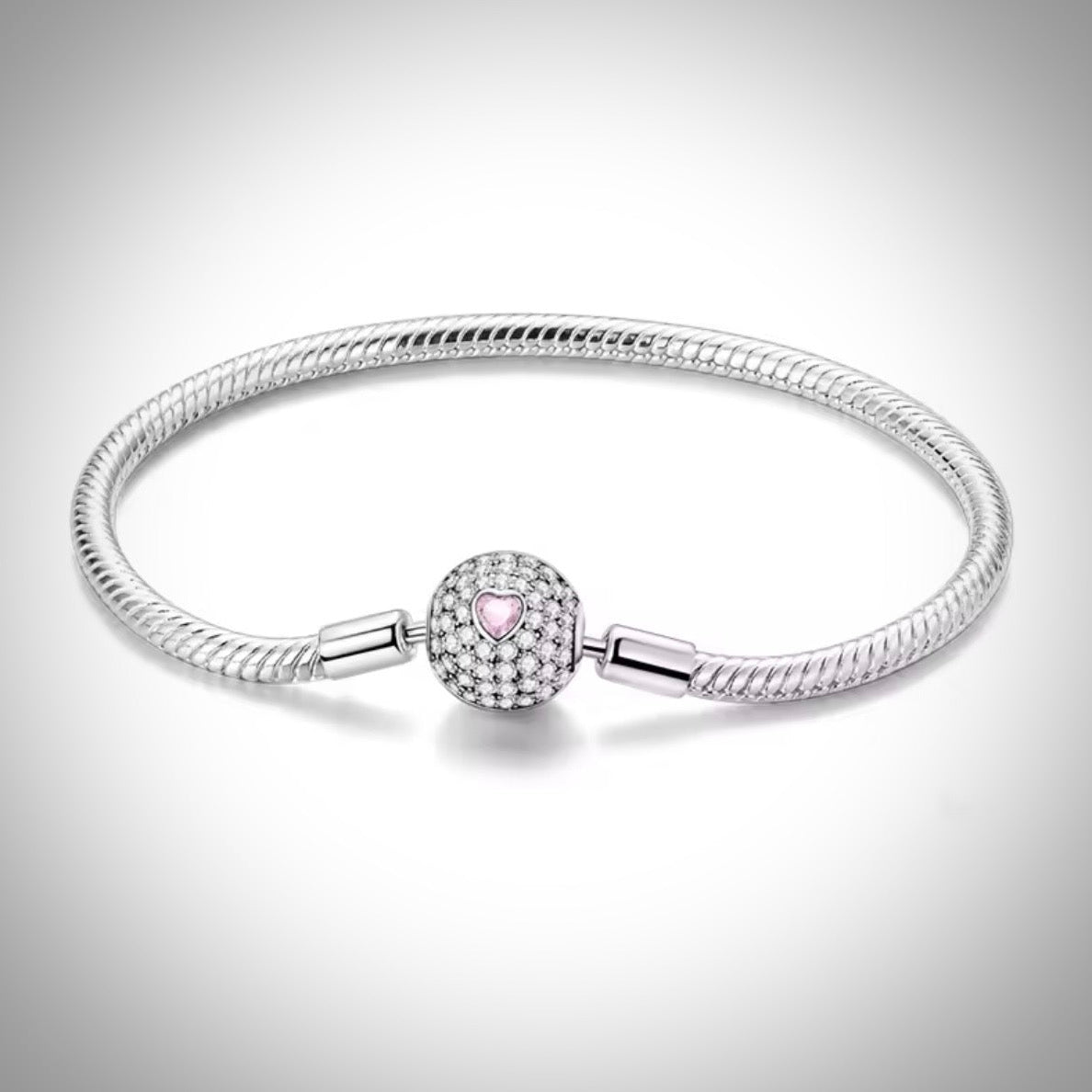 Bracelet en Maille Serpent Fermoir Boule Coeur en Argent S925 Taille 19 cm
