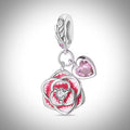 Charm fleur et cœur rose en Argent S925 compatible Pandora pour bracelet