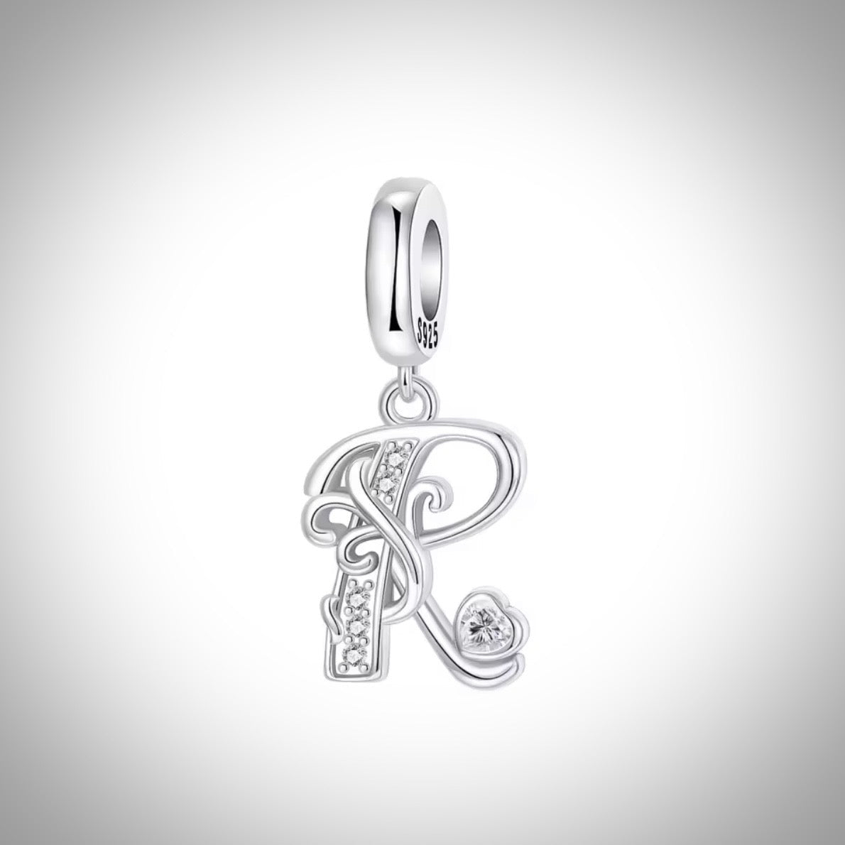 Charm alphabet initiale lettre R en Argent S925 compatible Pandora pour bracelet