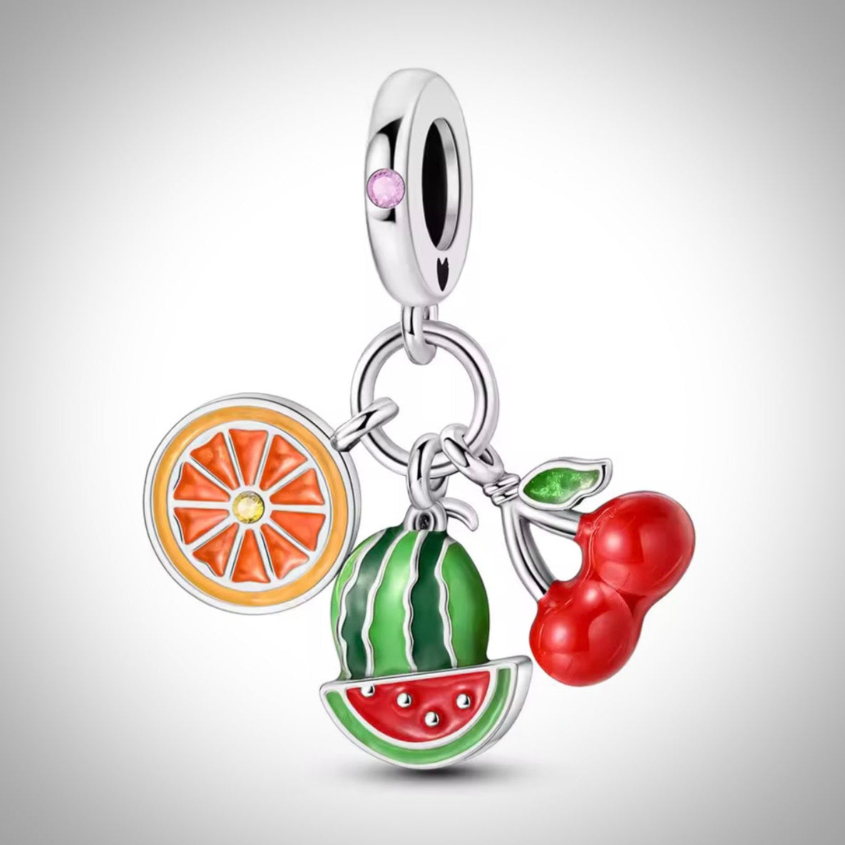 Charm fruits pastèque orange et cerises en Argent S925 compatible Pandora pour bracelet