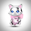 Charm animal chat cœur rose en Argent S925 compatible Pandora pour bracelet