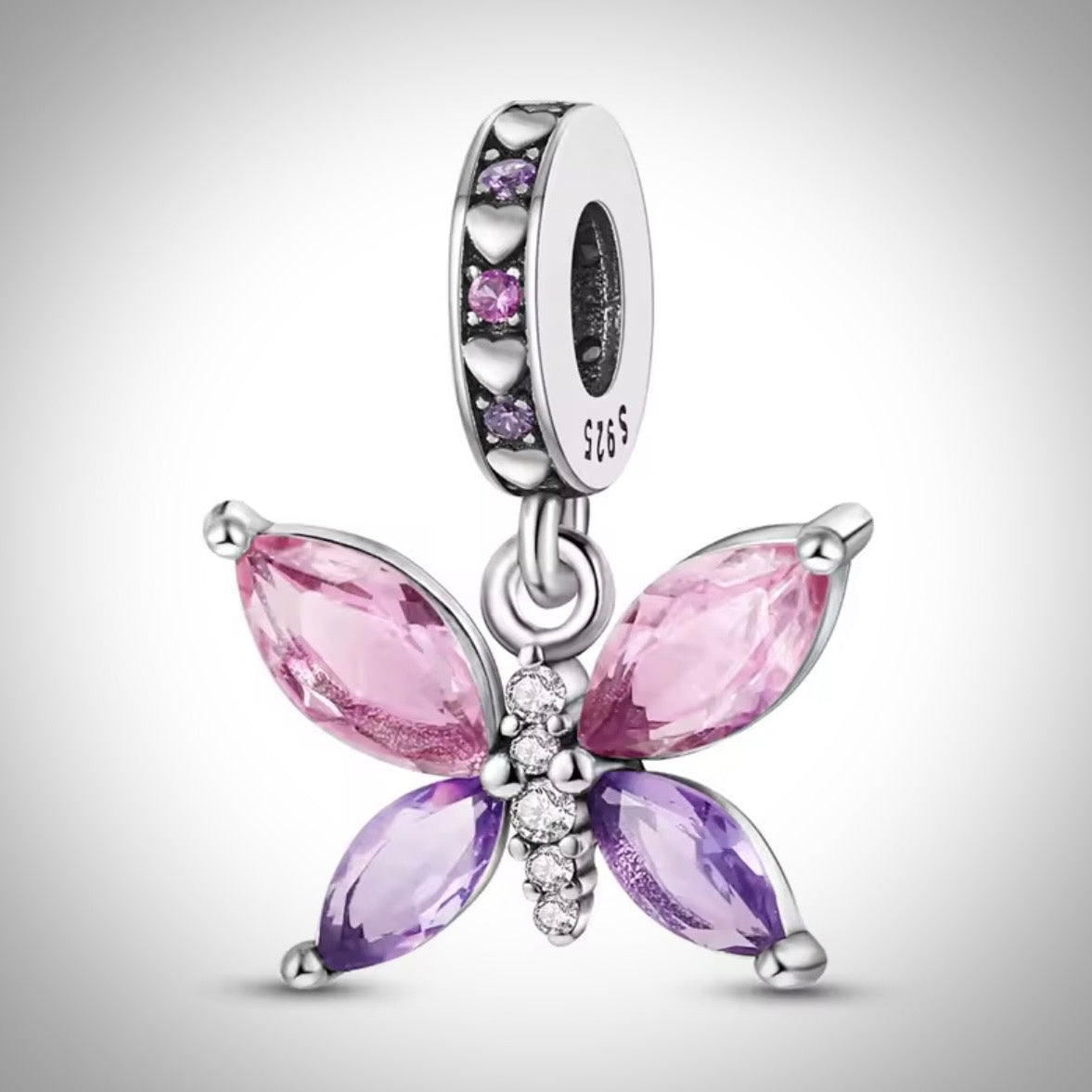 Charm papillon rose en Argent S925 compatible Pandora pour bracelet