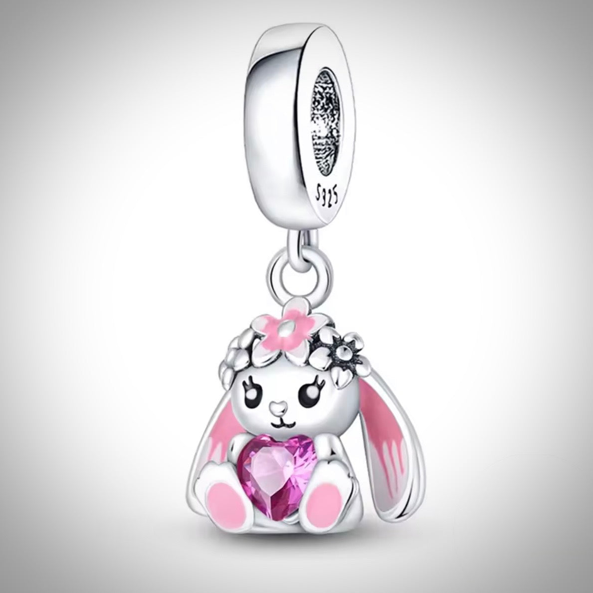 Charm animal lapin et cœur rose en Argent S925 compatible Pandora pour bracelet