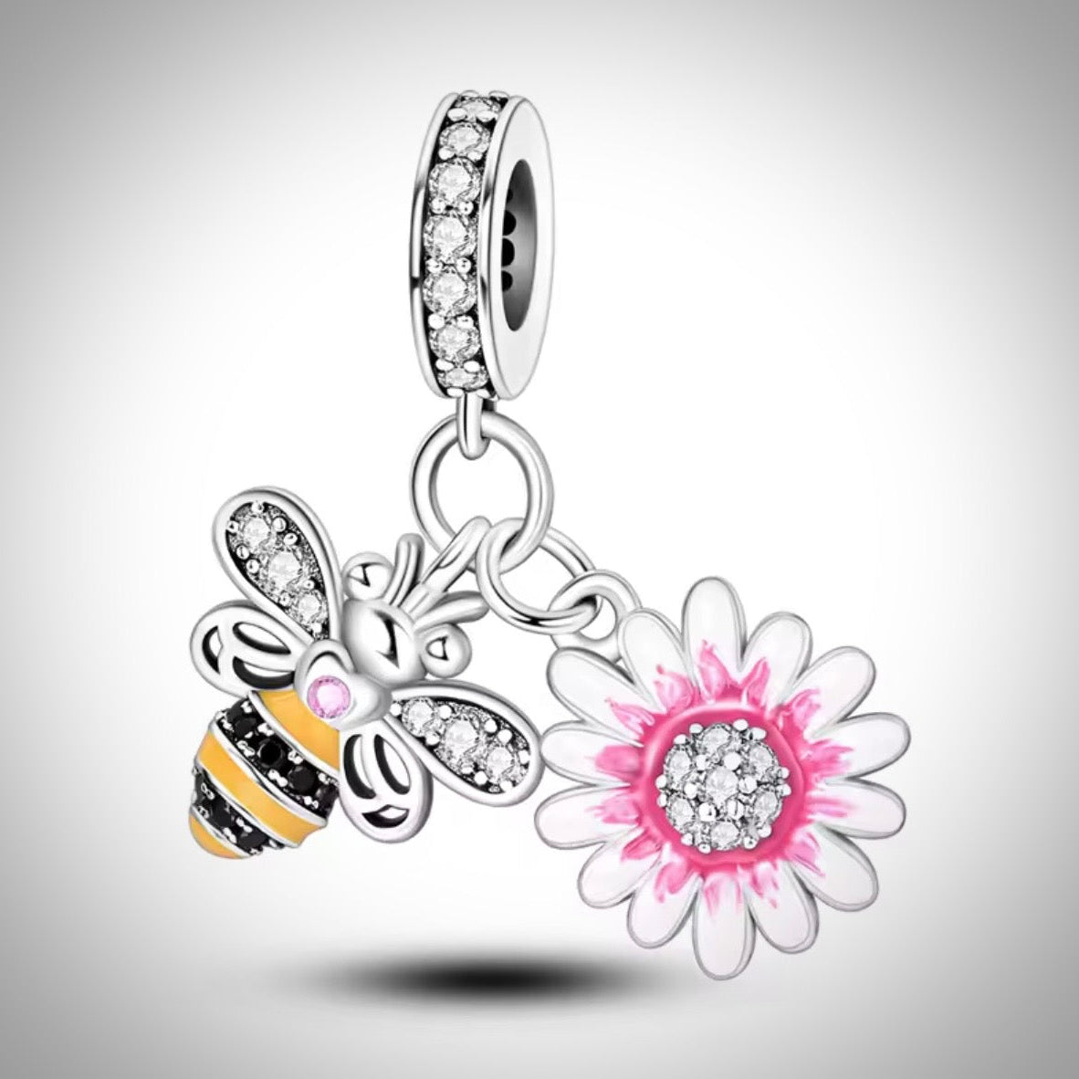 Charm insecte abeille et fleur en Argent S925 compatible Pandora  pour bracelet