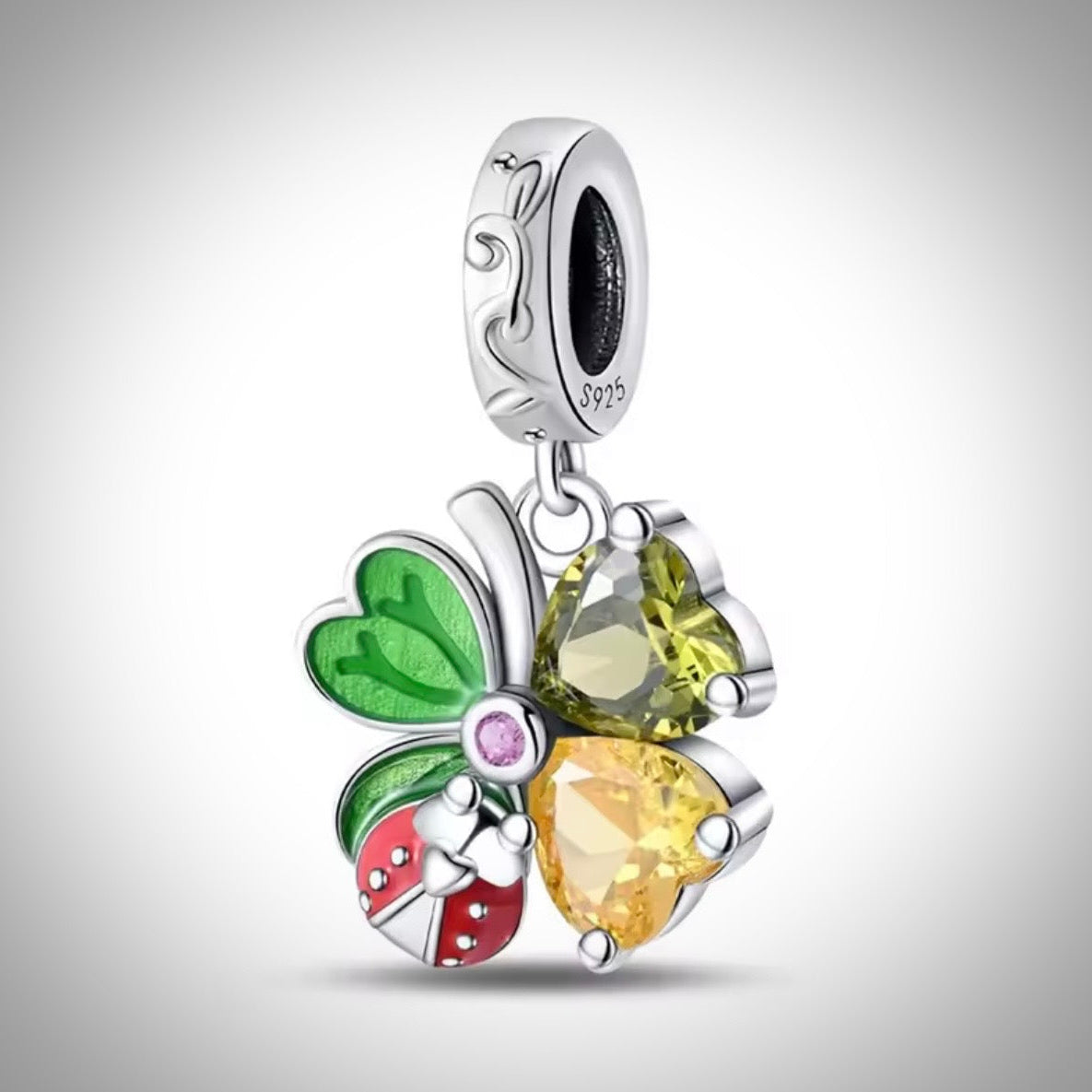 Charm trèfle à quatre feuilles et coccinelle en Argent S925 compatible Pandora pour bracelet