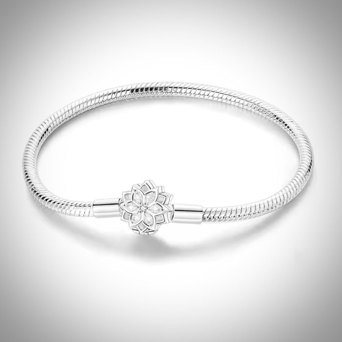 Bracelet en Maille Serpent Fermoir Fleur en Argent S925 Taille 18 cm