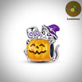Charm Halloween squelette et petit chat Argent S925 Compatible Pandora pour bracelet