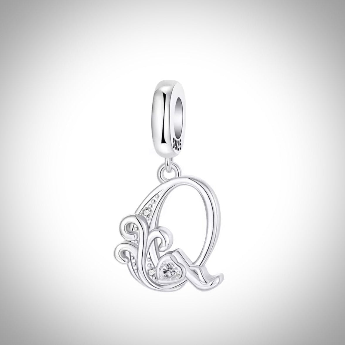 Charm alphabet initiale lettre Q en Argent S925 compatible Pandora pour bracelet