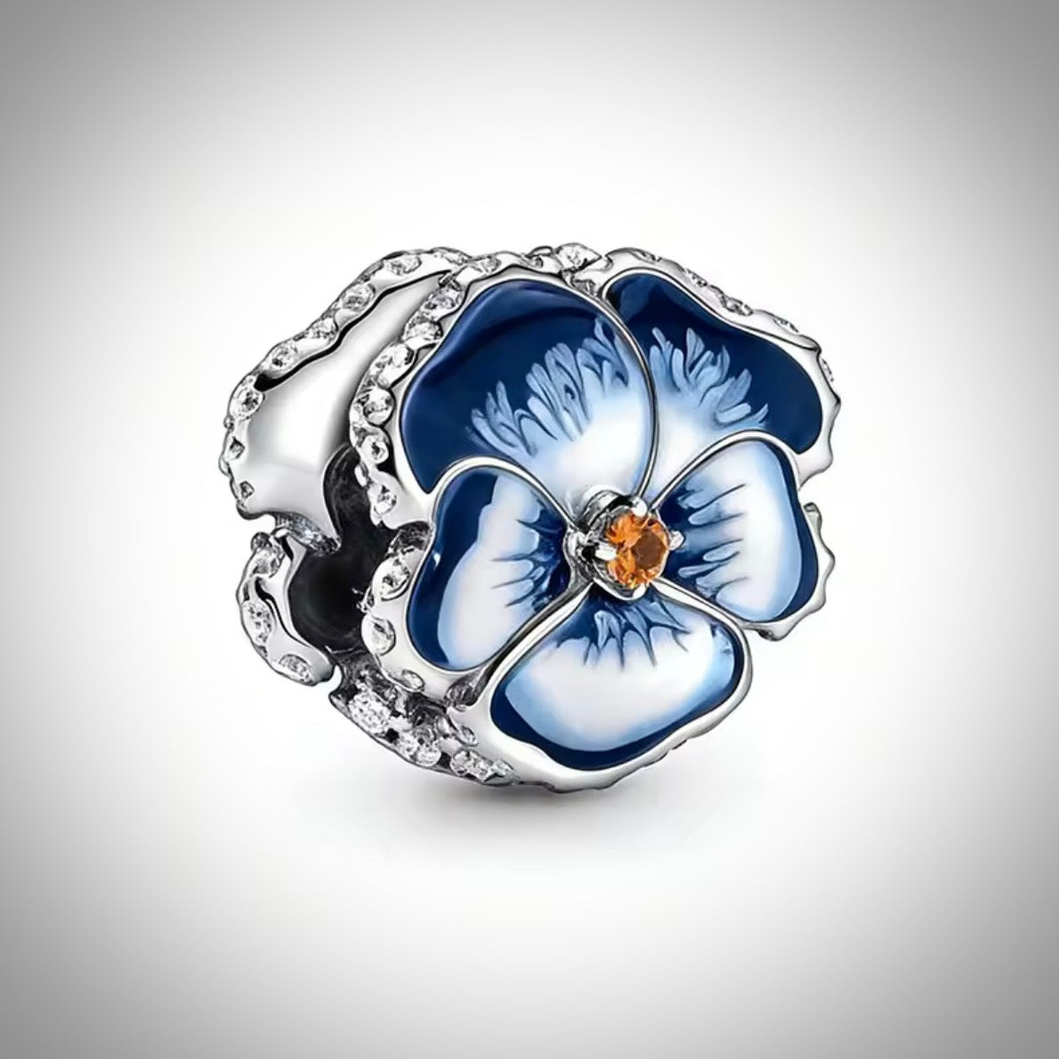 Charm fleur pensée bleu en Argent S925 compatible Pandora pour bracelet