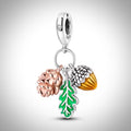 Charm feuille pomme de pin et gland en Argent S925 compatible Pandora pour bracelet