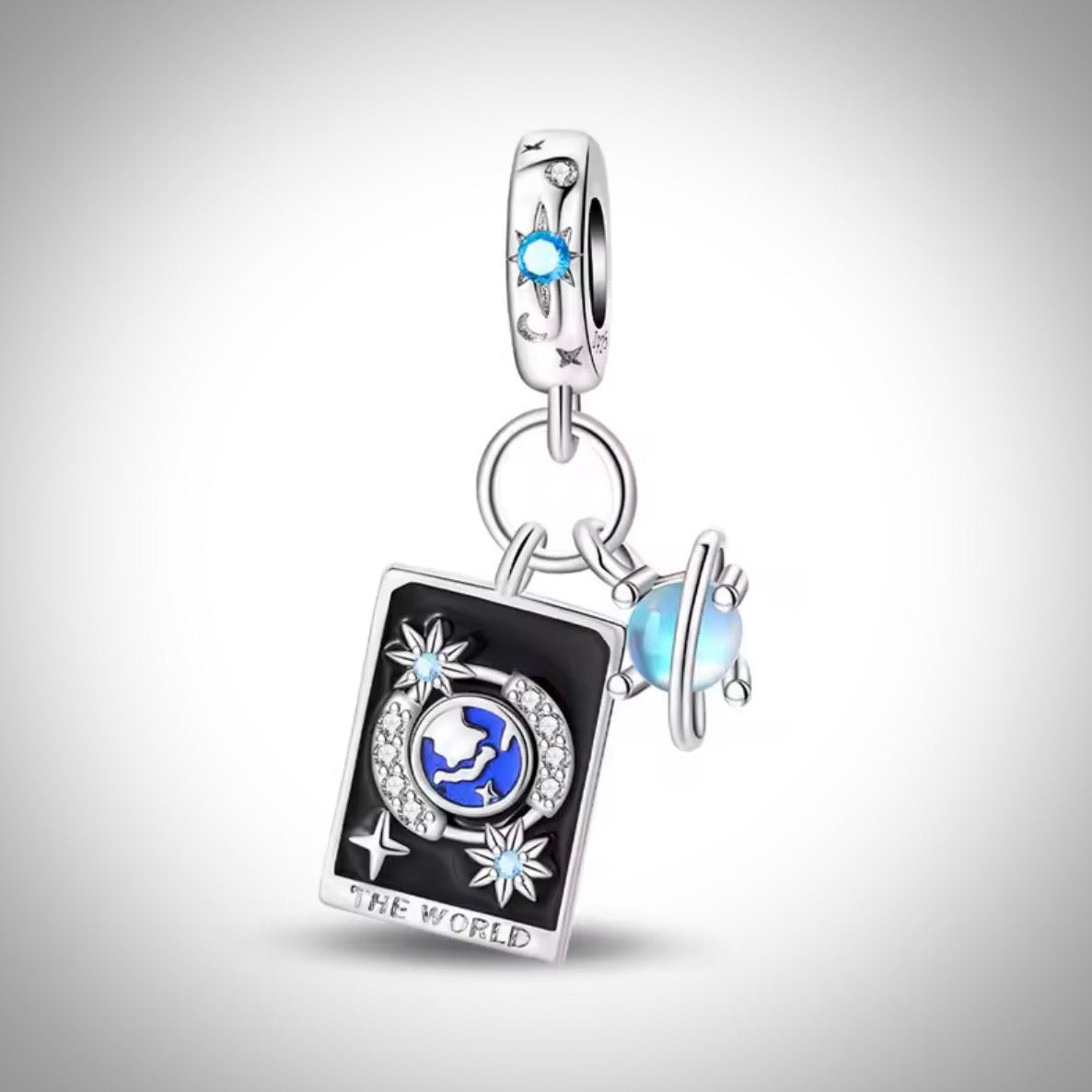 Charm carte de tarot divinatoire the World en Argent S925 compatible Pandora pour bracelet