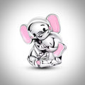 Charm animal maman éléphant et son bébé en Argent S925 compatible Pandora pour bracelet