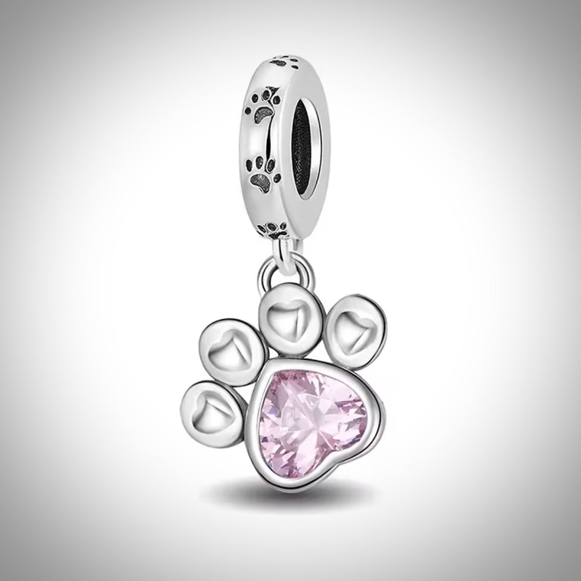 Charm patte de chien ou chat rose en Argent S925 compatible Pandora pour bracelet