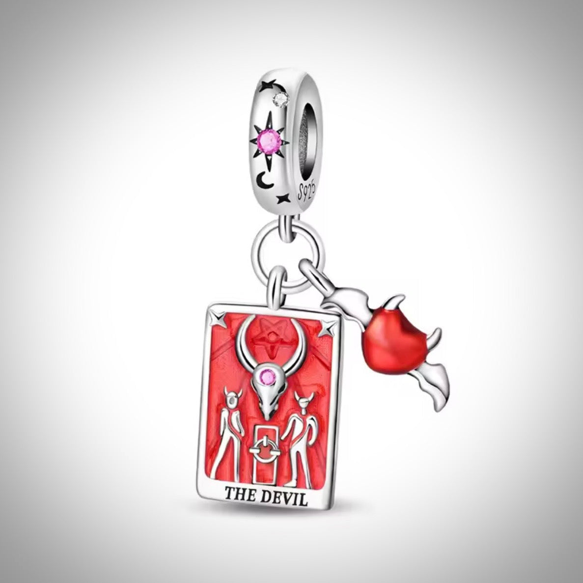 Charm carte de tarot divinatoire the devil en Argent S925 compatible Pandora pour bracelet